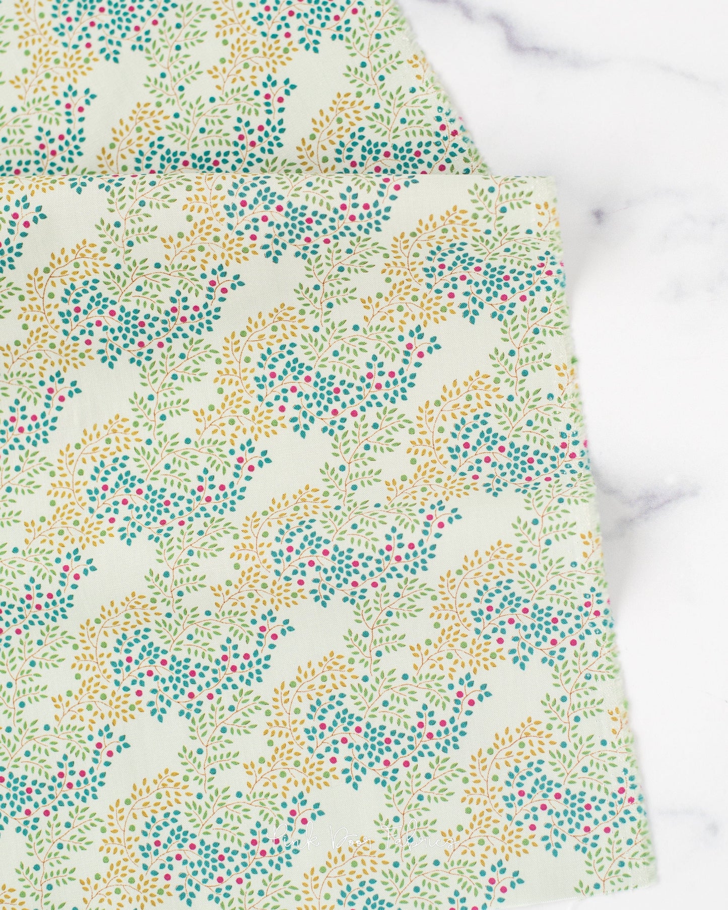 Cotton quilting fabric pattern called 'Berrytangle Sage'. Part of the 'Hometown' fabric collection. Designed by Tilda Fabrics for fabric company Tilda Fabrics. SKU: 100479. 44-45 inch width.