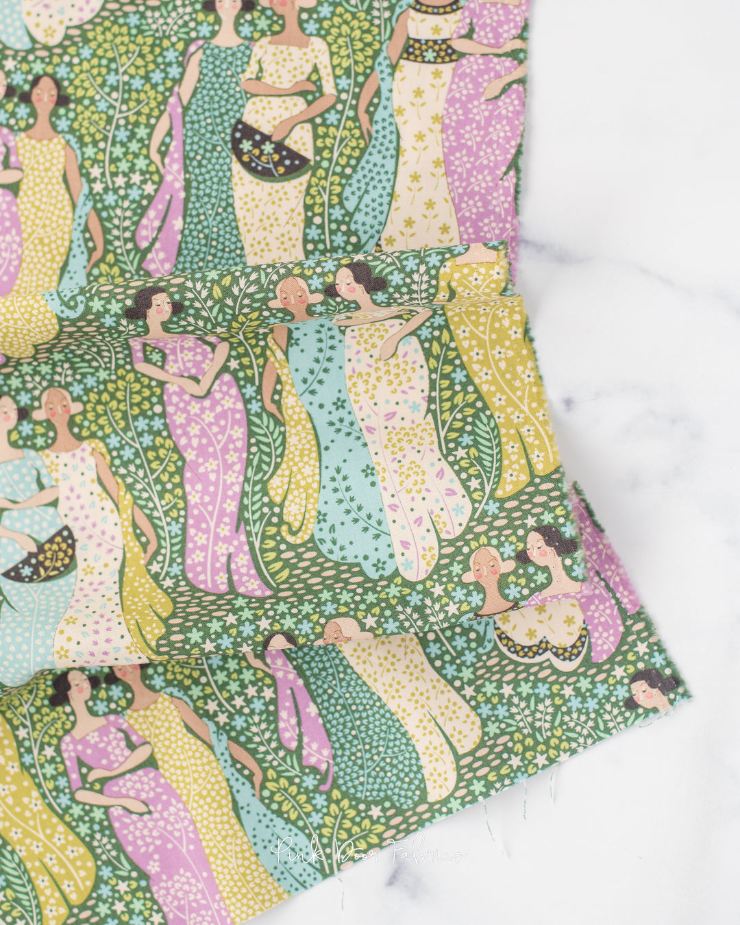 Cotton quilting fabric pattern called 'Friendly Gathering Fern'. Part of the 'Hometown' fabric collection. Designed by Tilda Fabrics for fabric company Tilda Fabrics. SKU: 100478. 44-45 inch width.