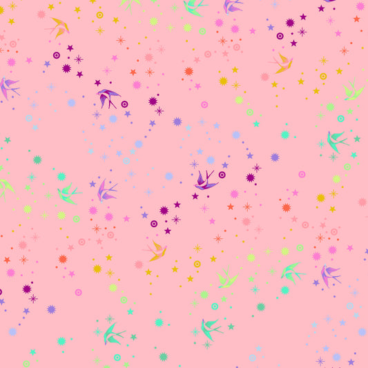 Cotton quilting fabric pattern called 'Fairy Dust in Blush'. Part of the 'True Colors' fabric collection. Designed by Tula Pink for fabric company Free Spirit Fabrics. SKU: PWTP133.BLUSH. 44-45 inch width.