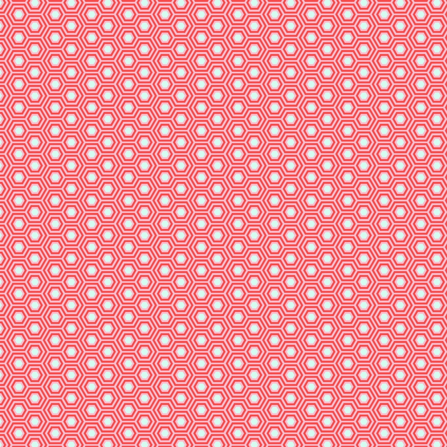 Cotton quilting fabric pattern called 'Hexy in Flamingo'. Part of the 'True Colors' fabric collection. Designed by Tula Pink for fabric company Free Spirit Fabrics. SKU: PWTP150.FLAMINGO. 44-45 inch width.