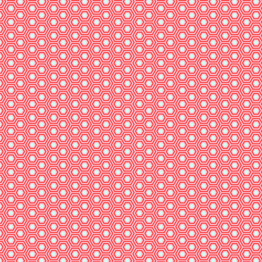 Cotton quilting fabric pattern called 'Hexy in Flamingo'. Part of the 'True Colors' fabric collection. Designed by Tula Pink for fabric company Free Spirit Fabrics. SKU: PWTP150.FLAMINGO. 44-45 inch width.