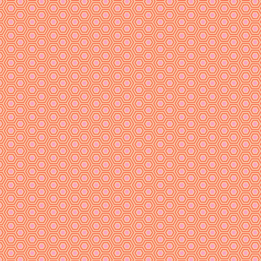 Cotton quilting fabric pattern called 'Hexy in Blossom'. Part of the 'True Colors' fabric collection. Designed by Tula Pink for fabric company Free Spirit Fabrics. SKU: PWTP150.BLOSSOM. 44-45 inch width.