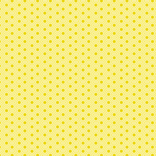 Cotton quilting fabric pattern called 'Hexy in Sunshine'. Part of the 'True Colors' fabric collection. Designed by Tula Pink for fabric company Free Spirit Fabrics. SKU: PWTP150.SUNSHINE. 44-45 inch width.