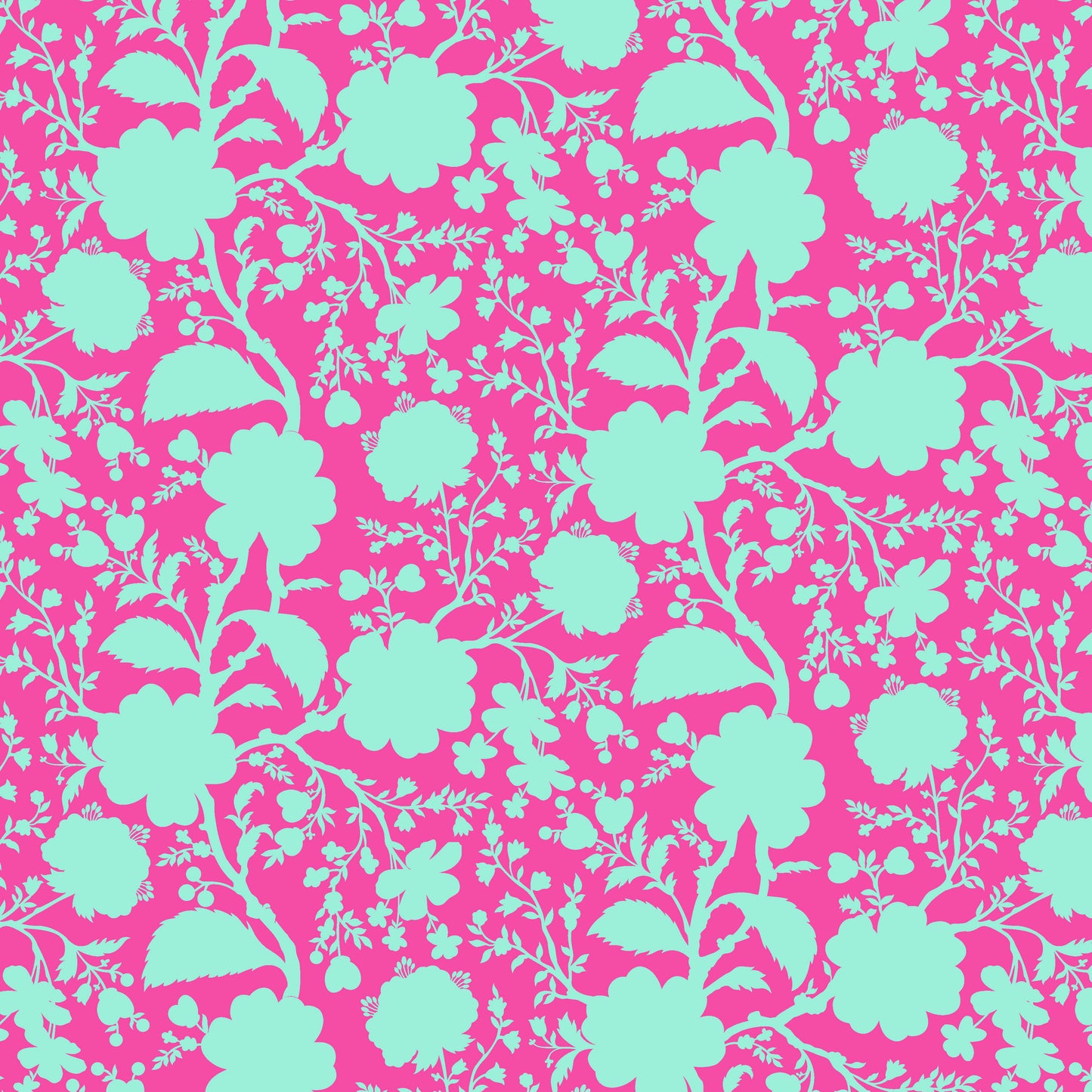 Cotton quilting fabric pattern called 'Wildflower in Azalea'. Part of the 'True Colors' fabric collection. Designed by Tula Pink for fabric company Free Spirit Fabrics. SKU: PWTP149.AZALEA. 44-45 inch width.
