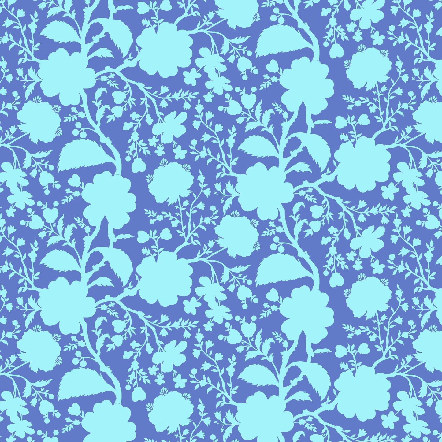 Cotton quilting fabric pattern called 'Wildflower in Delphinium'. Part of the 'True Colors' fabric collection. Designed by Tula Pink for fabric company Free Spirit Fabrics. SKU: PWTP149.DELPHINIUM. 44-45 inch width.