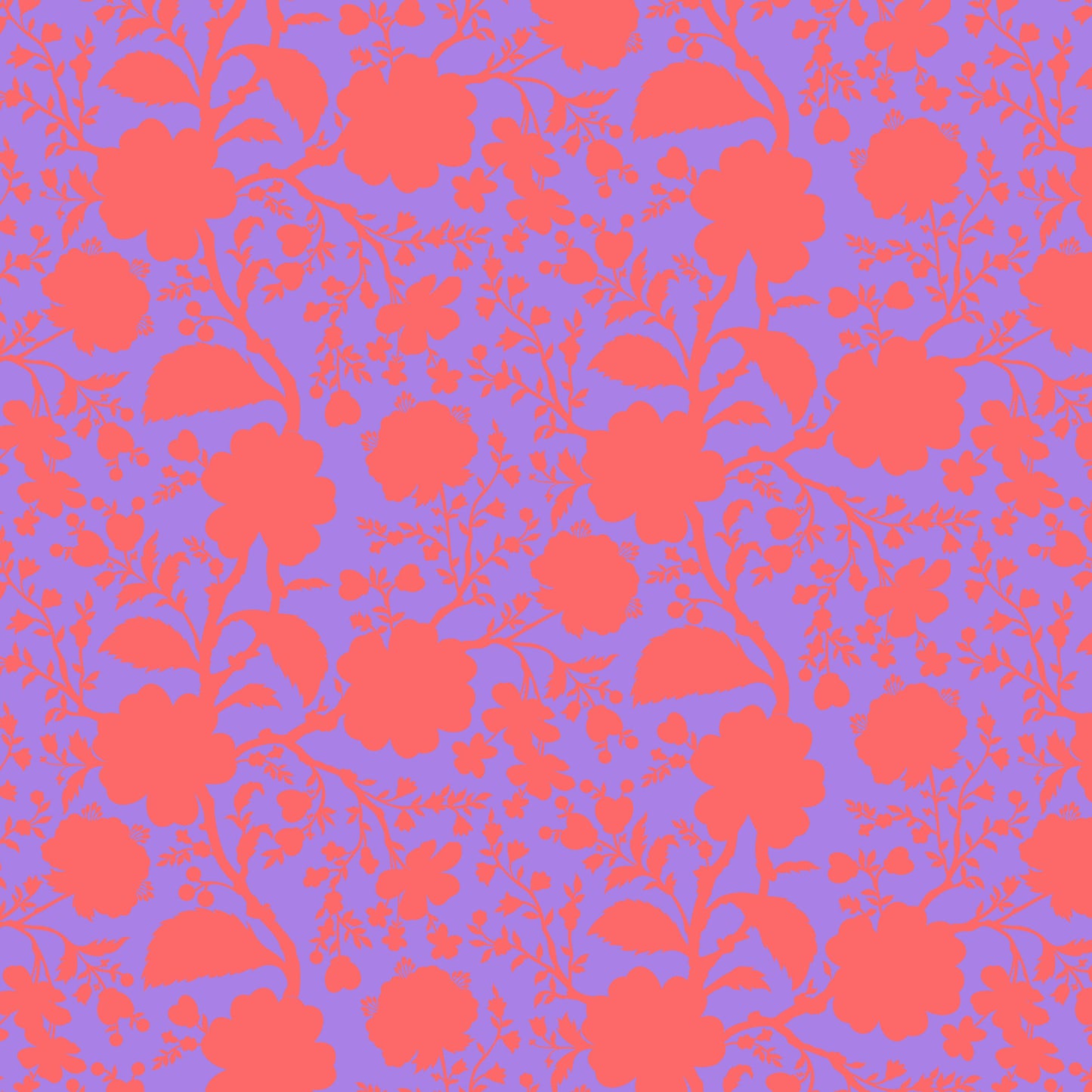 Cotton quilting fabric pattern called 'Wildflower in Tiger Lily'. Part of the 'True Colors' fabric collection. Designed by Tula Pink for fabric company Free Spirit Fabrics. SKU: PWTP149.TIGER. 44-45 inch width.