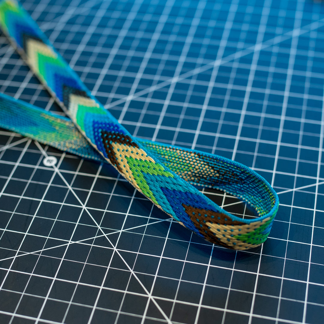 Embroidered Ribbon / Webbing - Blue Green Chevron - One Yard