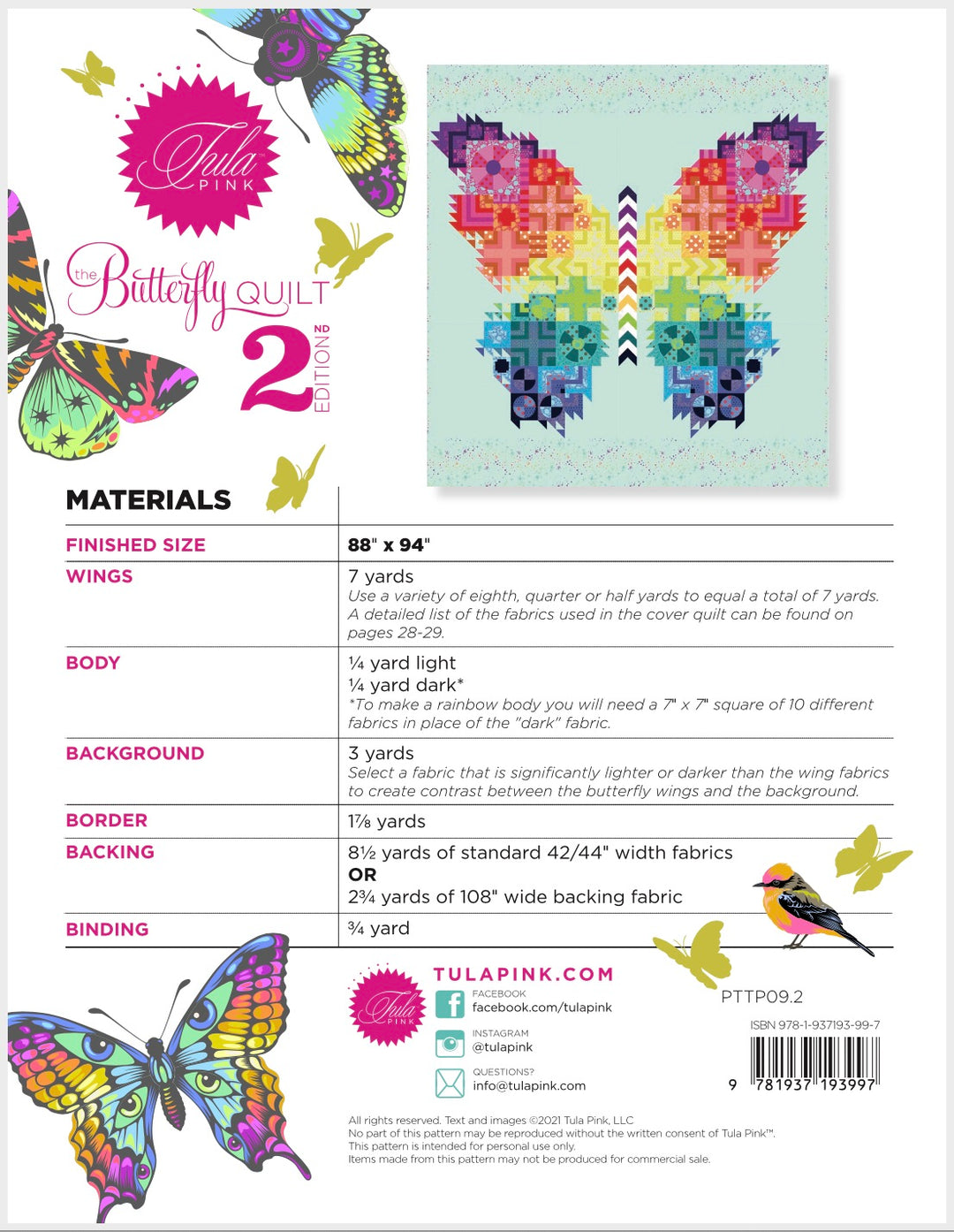 Tula Pink Butterfly - 2nd Edition - Quilt Pattern - TPBUTTERFLY2