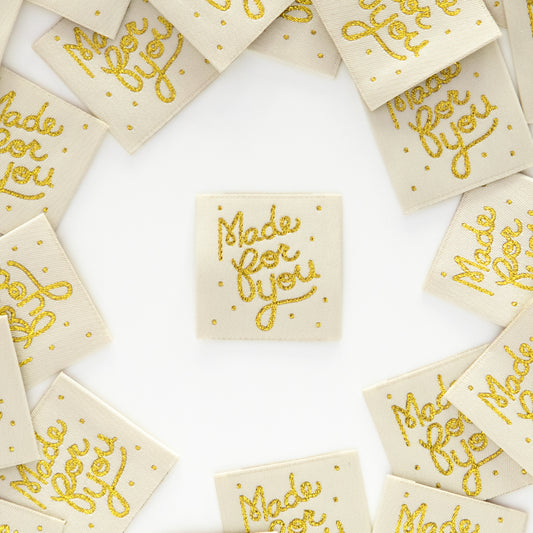 Sarah Hearts - Made for You Gold - Sewing Woven Clothing Label Tags - SH474544