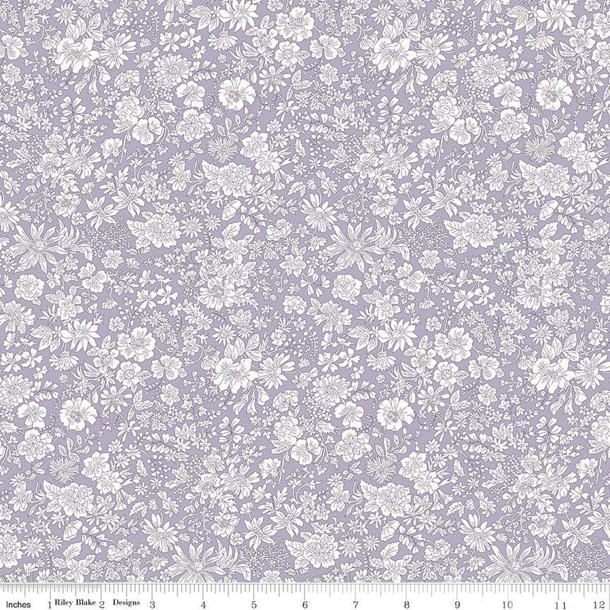 Cotton quilting fabric pattern called 'Mauve'. Part of the 'Emily Belle' fabric collection. Designed by Liberty Fabrics for fabric company  Riley Blake. SKU: 01666404A. 44-45 inch width.