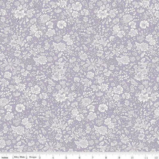 Cotton quilting fabric pattern called 'Mauve'. Part of the 'Emily Belle' fabric collection. Designed by Liberty Fabrics for fabric company  Riley Blake. SKU: 01666404A. 44-45 inch width.