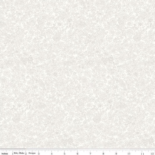 A closeup shot of the quilting fabric pattern called Ivory, part of Liberty Fabric's Emily Belle fabric collection by Riley Blake. SKU is 01666416A.