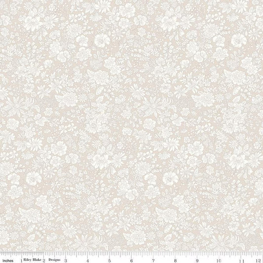A closeup shot of the quilting fabric pattern called Parchment, part of Liberty Fabric's Emily Belle fabric collection by Riley Blake. SKU is 01666418A.