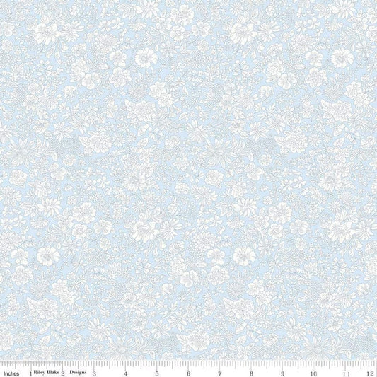 A closeup shot of the quilting fabric pattern called Pale Sky, part of Liberty Fabric's Emily Belle fabric collection by Riley Blake. SKU is 01666424A.