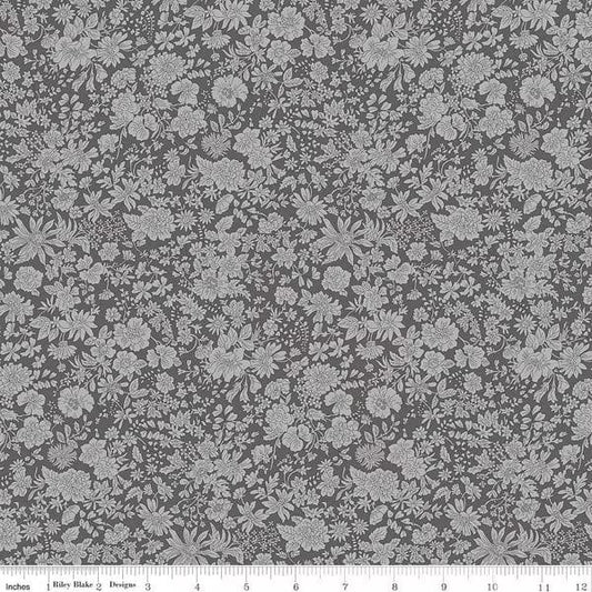 A closeup shot of the quilting fabric pattern called Charcoal, part of Liberty Fabric's Emily Belle fabric collection by Riley Blake. SKU is 01666430A.