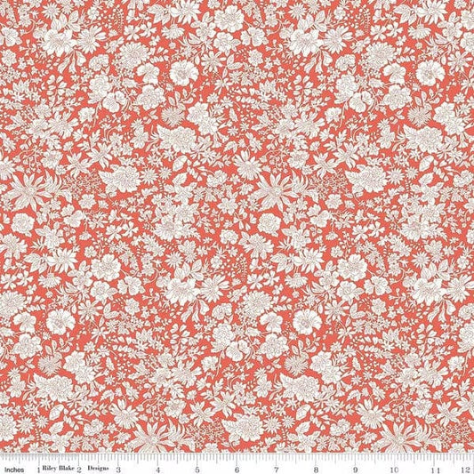 A closeup shot of the quilting fabric pattern called Paprika, part of Liberty Fabric's Emily Belle fabric collection by Riley Blake. SKU is 01666433A.