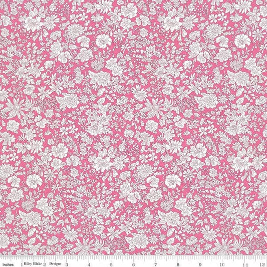 A closeup shot of the quilting fabric pattern called Bright Pink, part of Liberty Fabric's Emily Belle fabric collection by Riley Blake. SKU is 01666439A.