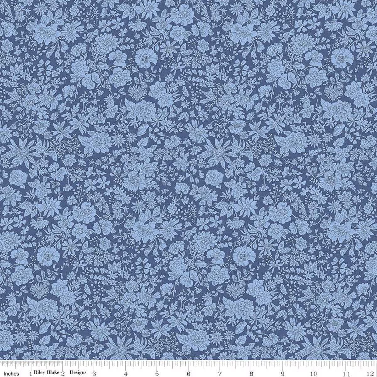 A closeup shot of the quilting fabric pattern called Ultramarine, part of Liberty Fabric's Emily Belle fabric collection by Riley Blake. SKU is 01666442A.