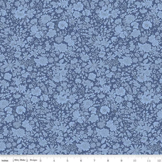 A closeup shot of the quilting fabric pattern called Ultramarine, part of Liberty Fabric's Emily Belle fabric collection by Riley Blake. SKU is 01666442A.