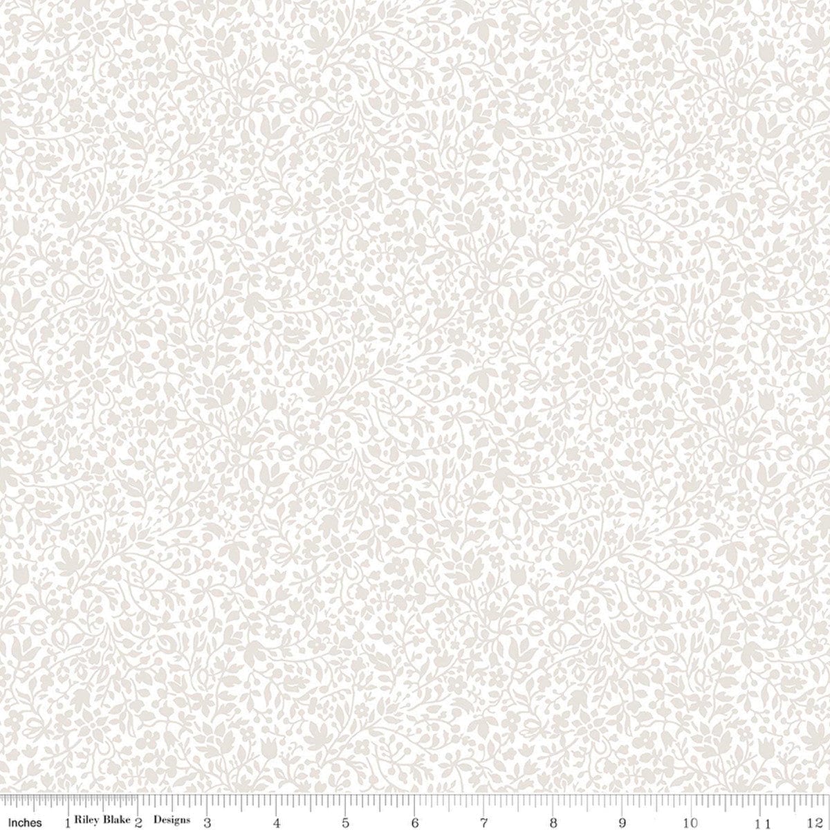 Cotton quilting fabric pattern called 'Garden Walk Cream on Cream'. Part of the 'Lasenby Silhouette' fabric collection. Designed by Liberty Fabrics for fabric company  Riley Blake. SKU: 01666847C. 44-45 inch width.