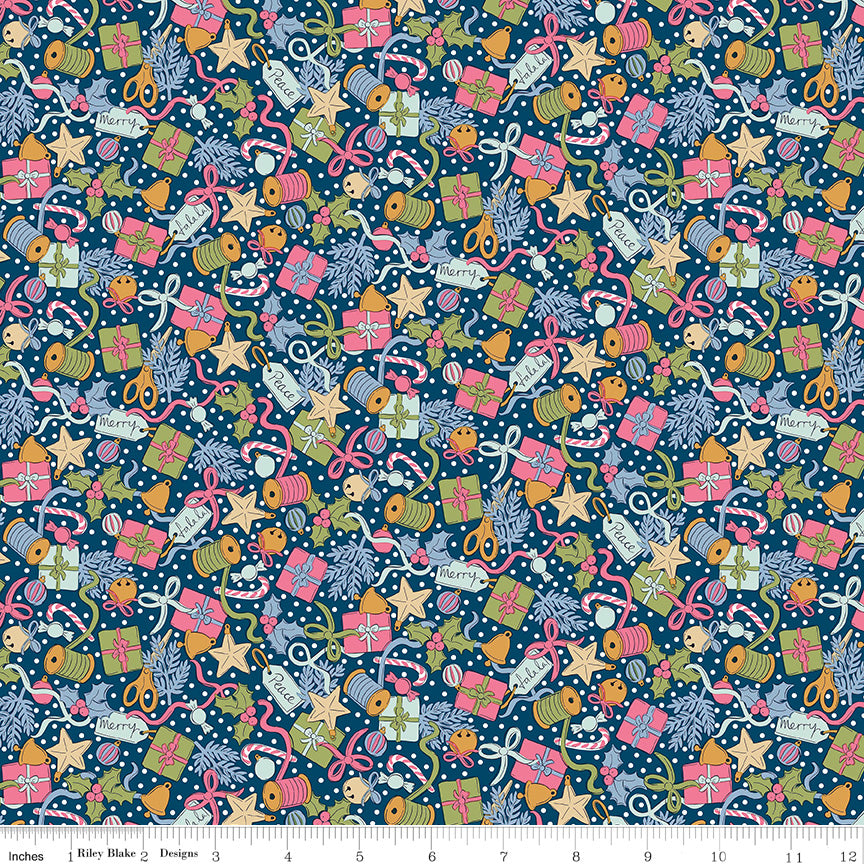 Festive Gifting quilting fabric, part of the Festive Greetings fabric collection by Liberty Fabrics (SKU: 01667433B)