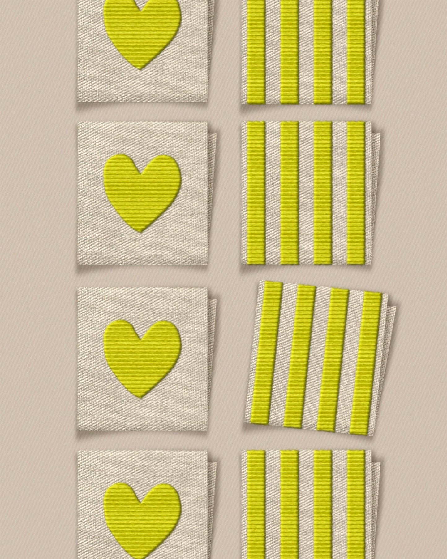 Citron Heart and Stripe Square Garment Labels: Set of 8