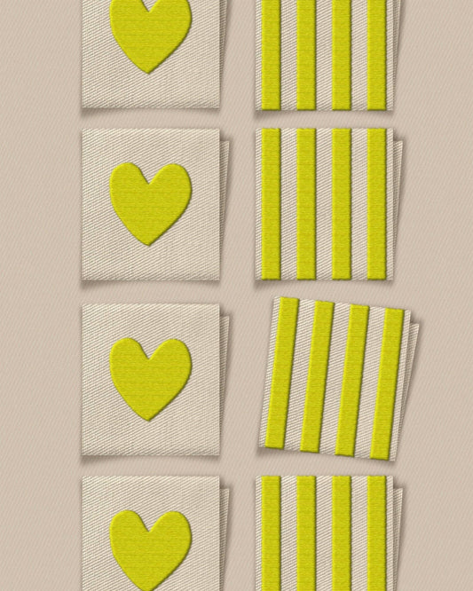 Citron Heart and Stripe Square Garment Labels: Set of 8