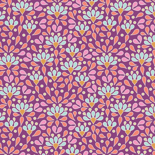 Cotton quilting fabric pattern called 'Sea Anemone in Lilac'. Part of the 'Cotton Beach' fabric collection. Designed by Tilda Fabrics for the Tilda Fabrics fabric company. SKU: 100322. 44-45 inch width.