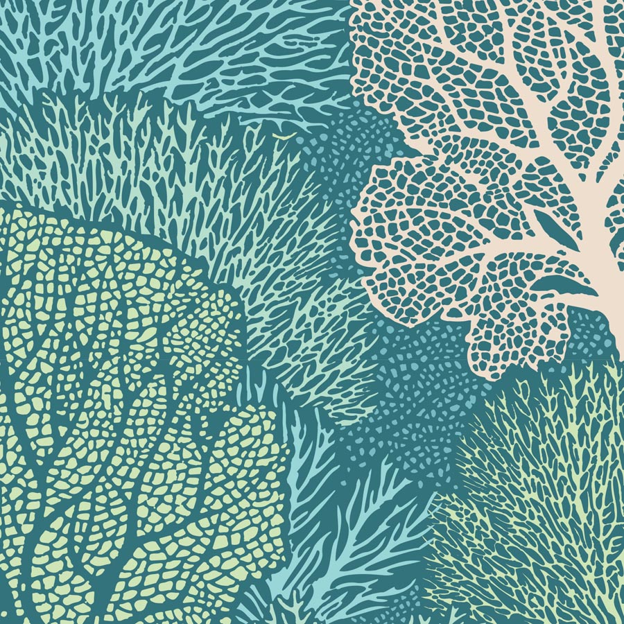 Cotton Beach -Coral Reef in Teal - 100339 - Half Yard