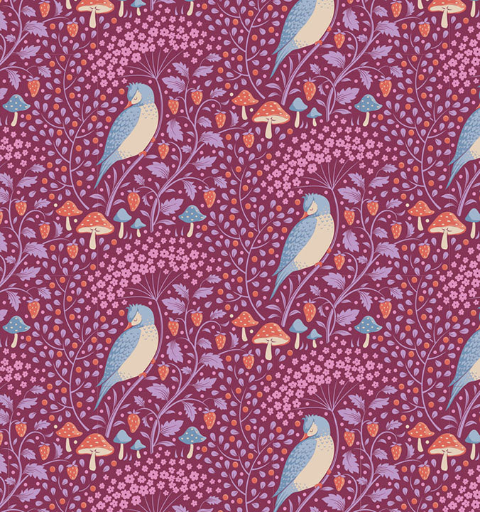 PREORDER - Hibernation - Sleepy Bird in Mulberry - 100528 - Half Yard
