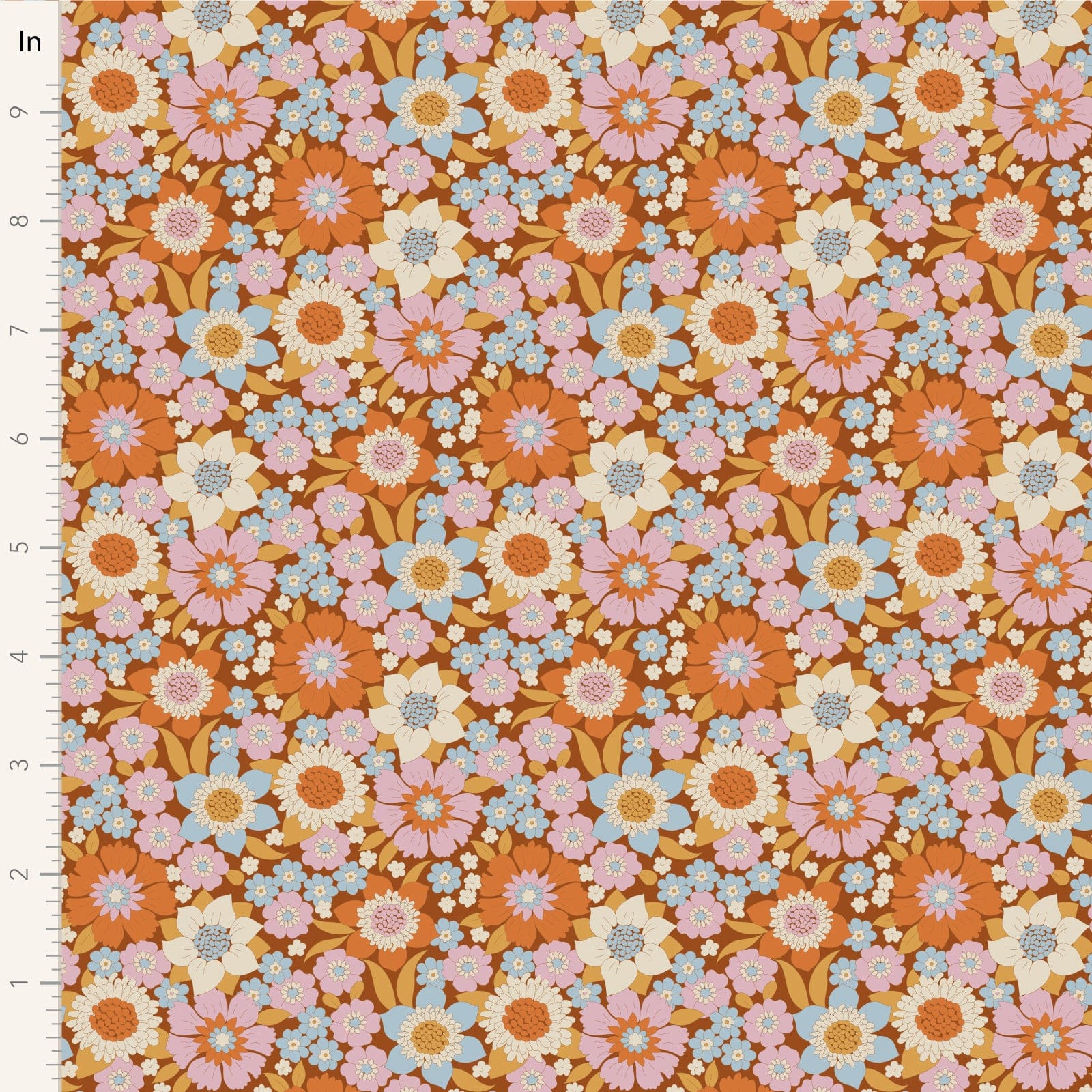 A closeup shot of the quilting fabric pattern called Lauren, designed by Tone Finnanger, in the caramel colorway. The SKU is TIL100604.