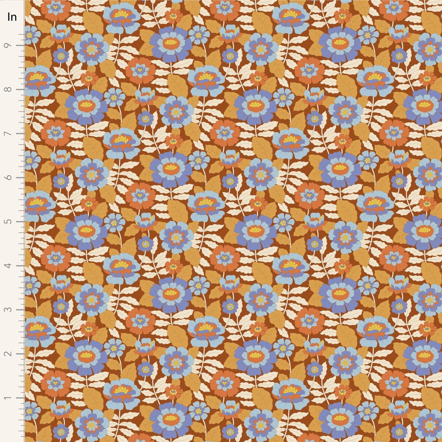 A closeup shot of the quilting fabric pattern called Beverly, designed by Tone Finnanger, in the caramel colorway. The SKU is TIL100612.