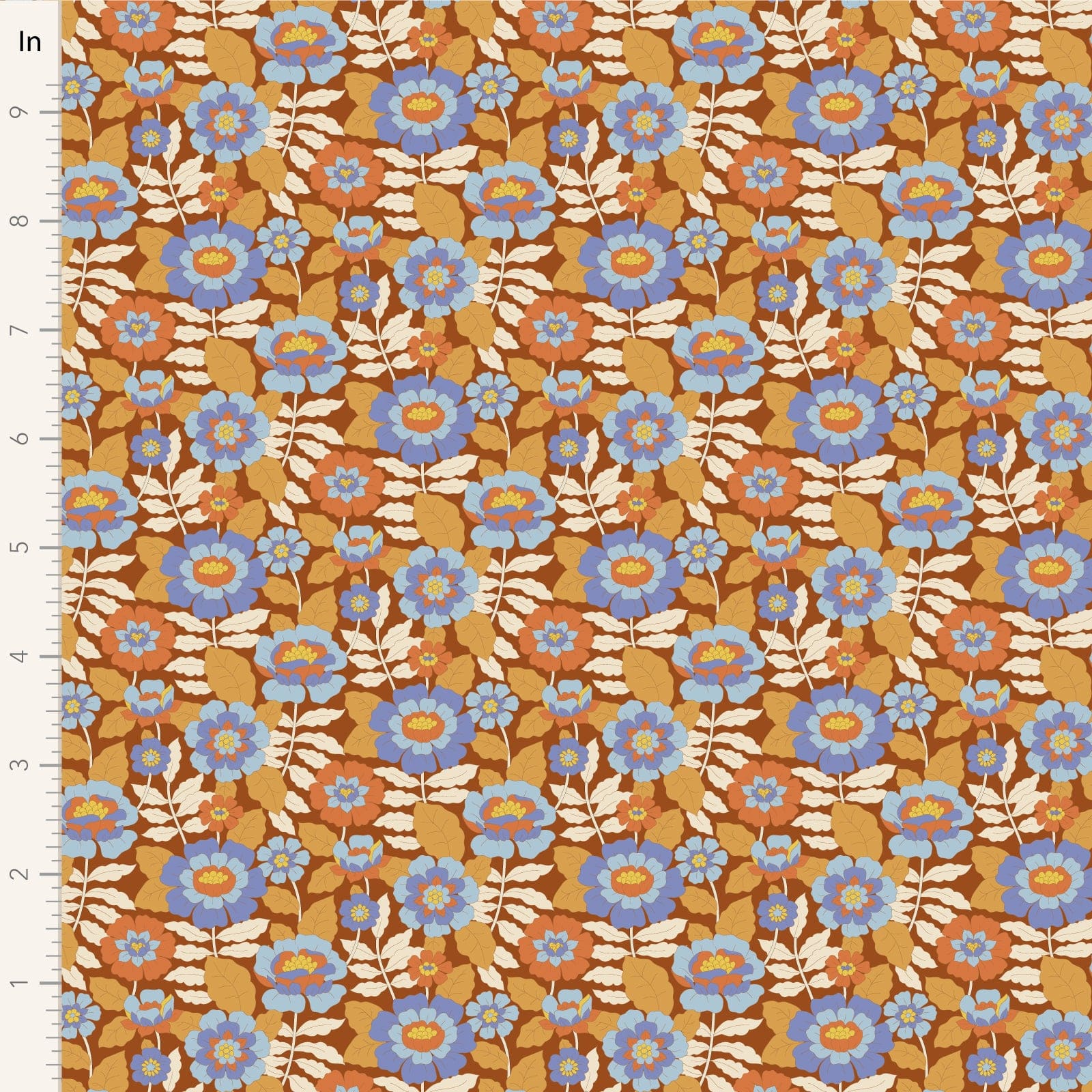 A closeup shot of the quilting fabric pattern called Beverly, designed by Tone Finnanger, in the caramel colorway. The SKU is TIL100612.