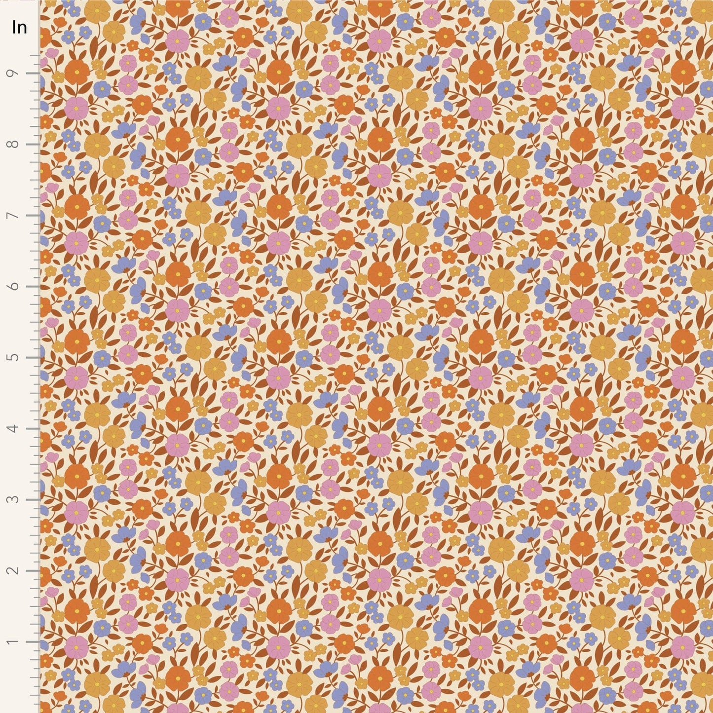 A closeup shot of the quilting fabric pattern called Janice, designed by Tone Finnanger, in the caramel colorway. The SKU is TIL100616.