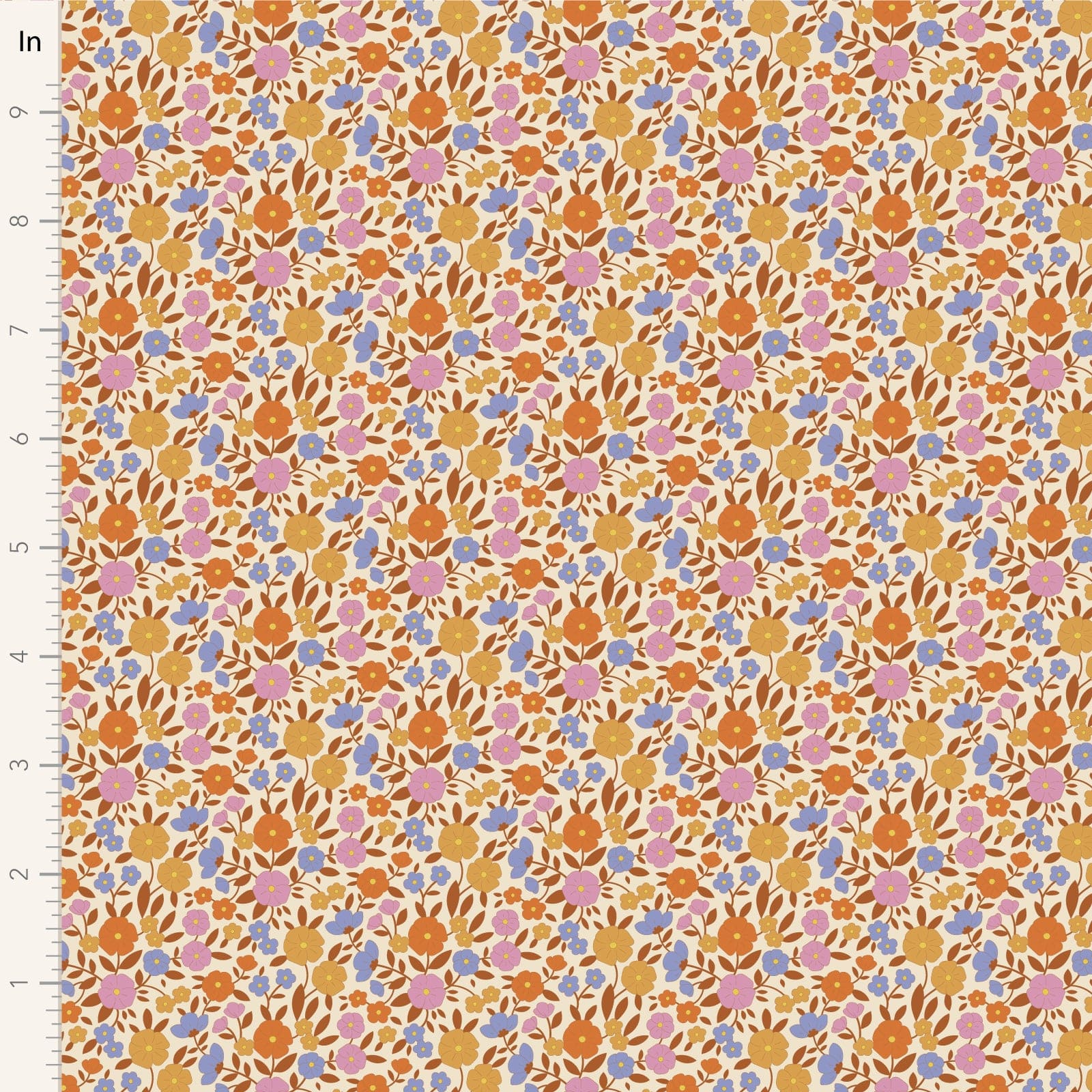 A closeup shot of the quilting fabric pattern called Janice, designed by Tone Finnanger, in the caramel colorway. The SKU is TIL100616.