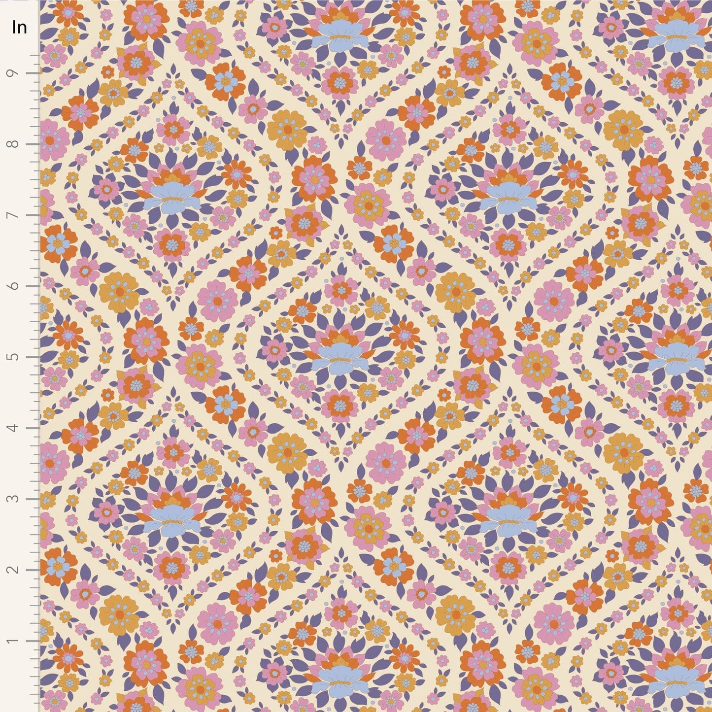 A closeup shot of the quilting fabric pattern called Bianca, designed by Tone Finnanger, in the thistle colorway. The SKU is TIL100620.