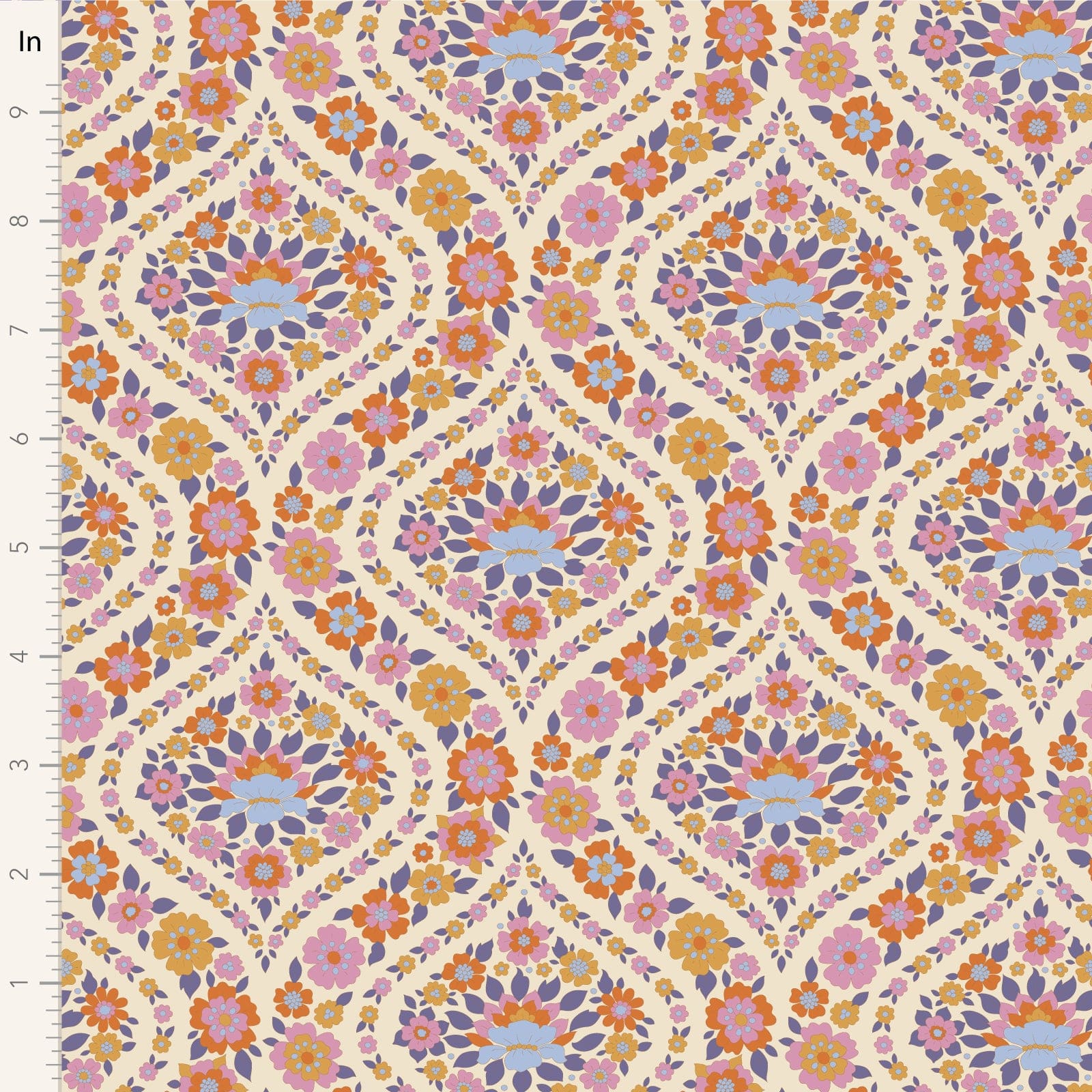 A closeup shot of the quilting fabric pattern called Bianca, designed by Tone Finnanger, in the thistle colorway. The SKU is TIL100620.