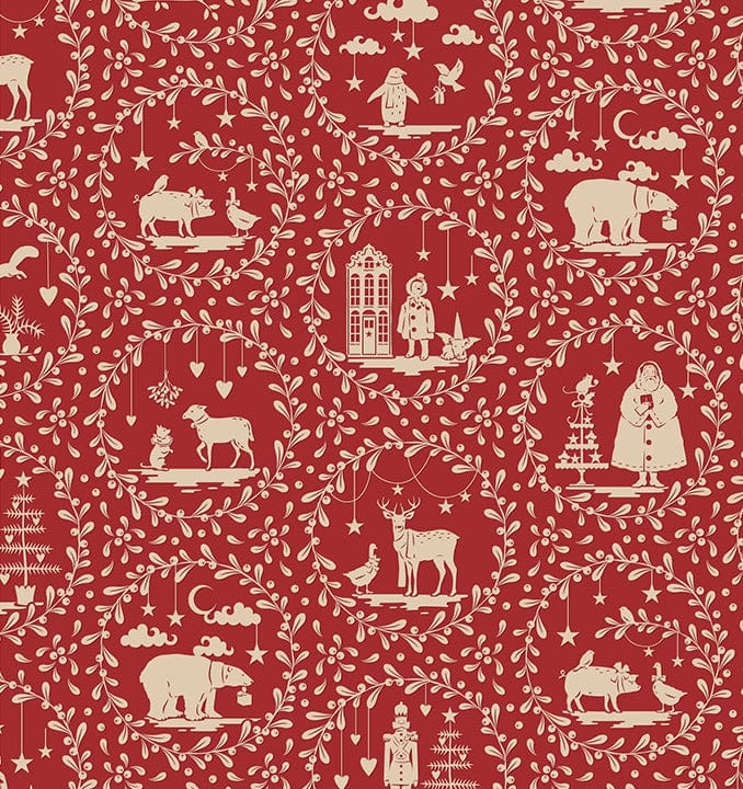 Paperscenes Burgundy quilting fabric, part of the Merry Little Christmas fabric collection by Tilda Fabrics (SKU:TIL100625)