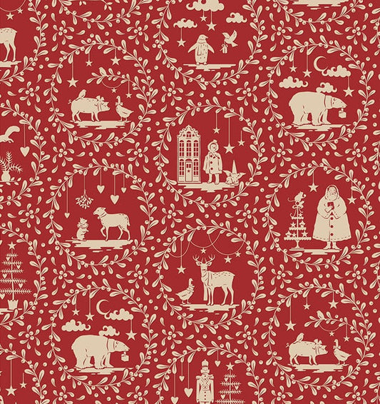 Paperscenes Burgundy quilting fabric, part of the Merry Little Christmas fabric collection by Tilda Fabrics (SKU:TIL100625)