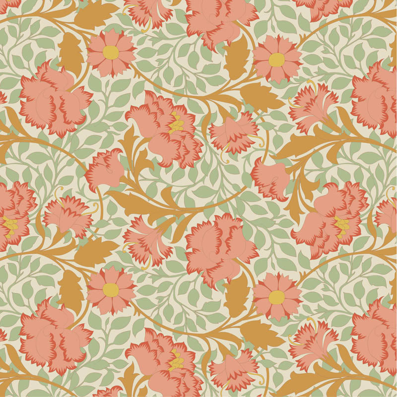 Floral Coral quilting fabric, part of the Songbird fabric collection by Tilda Fabrics (SKU: TIL100641)