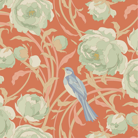 Cora Coral quilting fabric, part of the Songbird fabric collection from Tilda Fabrics (SKU: TIL100642)