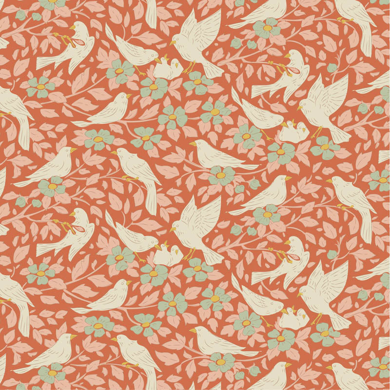 Ava Coral quilting fabric, part of the Songbird fabric collection from Tilda Fabrics (SKU: TIL100644)