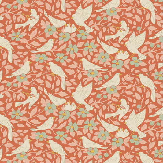 Ava Coral quilting fabric, part of the Songbird fabric collection from Tilda Fabrics (SKU: TIL100644)