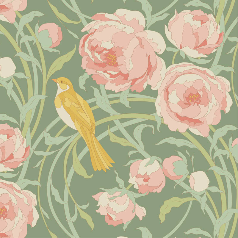 Cora Sage quilting fabric, part of the Songbird fabric collection from Tilda Fabrics (SKU: TIL100647)