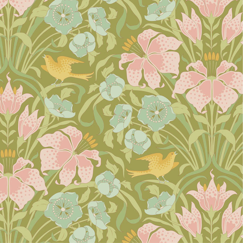 Songbird Green quilting fabric, part of the Songbird fabric collection from Tilda Fabrics (SKU: TIL100649)