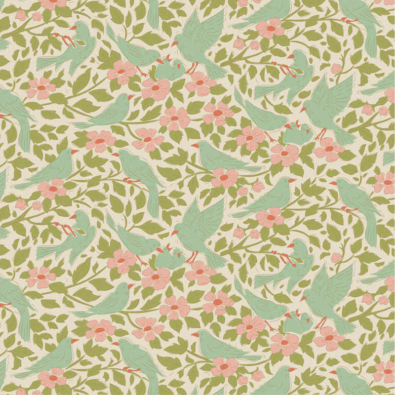 Ava Green quilting fabric, part of the Songbird fabric collection from Tilda Fabrics (SKU: TIL100650)