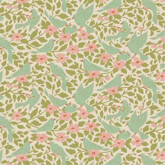 Ava Green quilting fabric, part of the Songbird fabric collection from Tilda Fabrics (SKU: TIL100650)