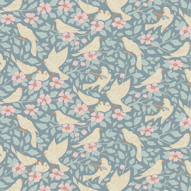 Ava Blue quilting fabric, part of the Songbird fabric collection from Tilda Fabrics (SKU: TIL100651)