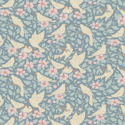 Ava Blue quilting fabric, part of the Songbird fabric collection from Tilda Fabrics (SKU: TIL100651)