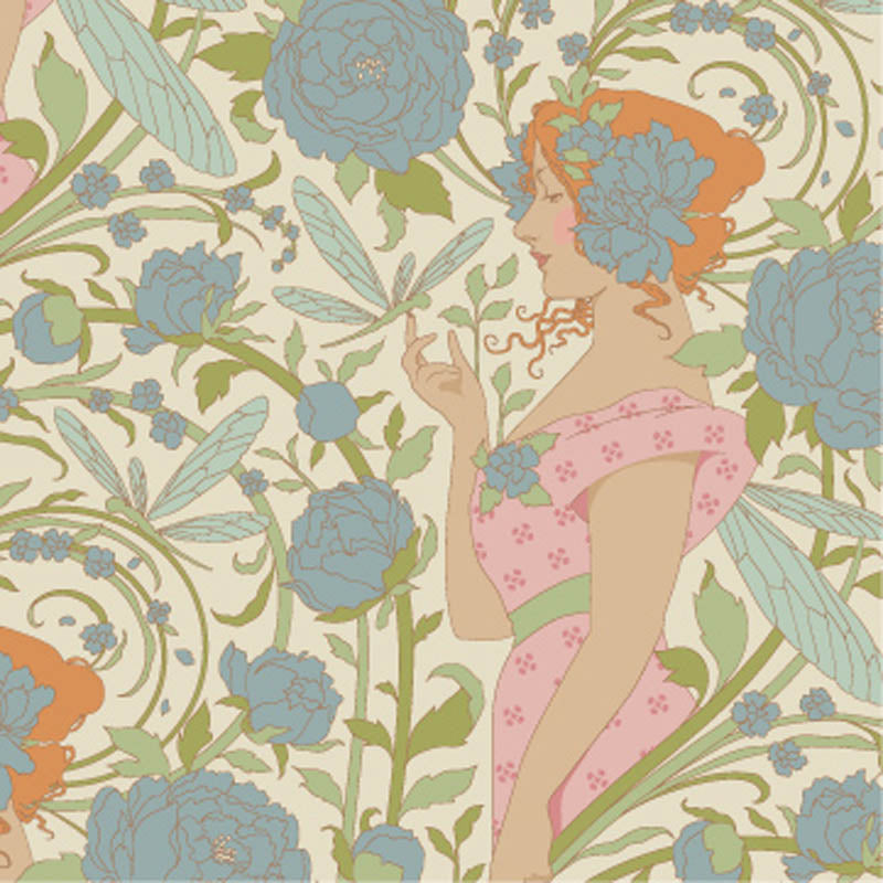 Aubrey Blue quilting fabric, part of the Songbird fabric collection from Tilda Fabrics (SKU: TIL100653)